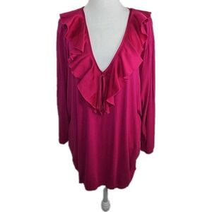 Lauren Ralph Lauren‎ Women's Blouse 3X Dark Fuschia Pink Ruffled Viscose Shirt